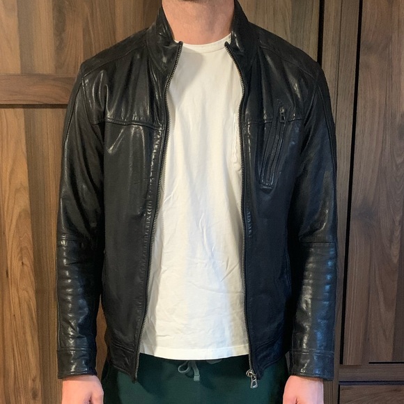 Hugo Boss Orange Black Leather Jacket